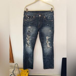 True Religion Faded Blue Distressed Jeans